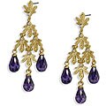 14k Gold Overlay Purple Glass Teardrop Earrings