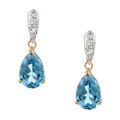 14k Yellow Gold Blue Topaz and 1/10ct TDW Diamond Earrings