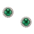 14k White Gold Emerald and 1/4ct TDW Diamond Earrings