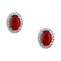 14k White Gold Created Ruby and 1/6ct TDW Diamond Earrings