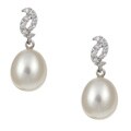 14k Gold FW Pearl and 1/10ct TDW Diamond Earrings (7.5-8 mm)