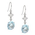 14k White Gold Blue Topaz and 1/10ct TDW Diamond Earrings