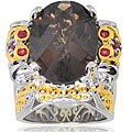 Michael Valitutti Sterling Silver 18k Smoky Quartz and Orange Sapphire Ring