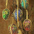 'Floral Eggs' Set of 6 Beaded Ornaments (India)