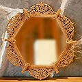 Hand-carved Sheesham Wood 'Shy Peacocks' Mirror (India)