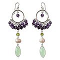 Silver 'Natural Delight' Pearl and Amethyst Earrings (Thailand)