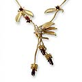 18k Goldplated 'Leaf Bouquet' Garnet and Pearl Necklace (Brazil)