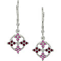 10k Gold Pink Sapphire, Ruby and Diamond Flower Earrings