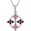 10k Gold Pink Sapphire and Ruby Flower Necklace