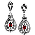 Ken Craft Silver Red Cubic Zirconia Marcasite Earrings
