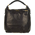 Prada Cervo Shine Black Leather Hobo Bag