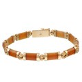 14k Yellow Gold Natural Red Jade Bamboo Bracelet