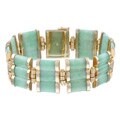 14k Yellow Gold Triple-row Natural Green Jade Bracelet