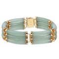 14k Yellow Gold Triple-row Natural Green Jade Bracelet