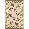 Hand-hooked Rooster Rug (3'6 x 5'6)