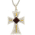 Meredith Leigh Sterling Silver Garnet and 1/6ct TDW Diamond Cross Necklace