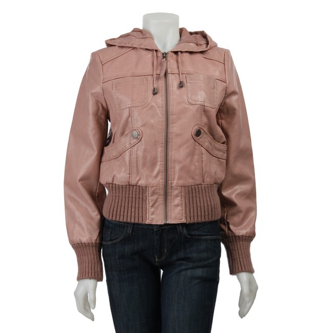 Collection Women's Faux Leather Pink Bomber Jacket