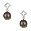 14k Gold Tahitian South Sea Pearl and 1/5ct TDW Diamond Earrings (8.5-9 mm)