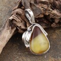 Sterling Silver Milky Cognac Amber Infusion Leaf Pendant (Poland)