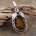Sterling Silver Cognac Baltic Amber Leaf Pendant (Poland)
