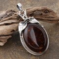 Sterling Silver Cognac Baltic Amber Leaf Pendant (Poland)