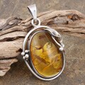 Sterling Silver Honey Baltic Amber Leaf Pendant (Poland)