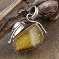 Sterling Silver Honey Baltic Amber Leaf Pendant (Poland)