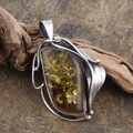 Sterling Silver Caged Honey Baltic Amber Leaf Pendant (Poland)