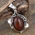 Sterling Silver Cherry Amber Iris Flower Pendant (Poland)