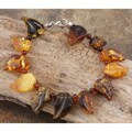 Silver Multi-colored Amber Falling Leaf Bracelet (Poland)