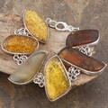 Sterling Silver Freeform Amber Link Bracelet (Poland)