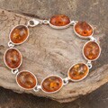 Sterling Silver Honey Amber Oval Link Bracelet (Poland)