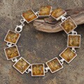 Sterling Silver Yellow Amber Puff Squares Bracelet (Poland)