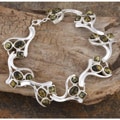 Sterling Silver Green Amber Geometric Bracelet (Poland)