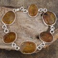 Sterling Silver Freeform Honey Amber Link Bracelet (Poland)