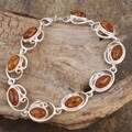 Sterling Silver Oval Honey Amber Buds Link Bracelet (Poland)