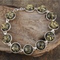 Sterling Silver Green Amber Round Link Bracelet (Poland)