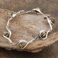 Sterling Silver Round Green Amber Concave Link Bracelet (Poland)