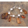 Sterling Silver Cognac and Honey Amber Charm Bracelet (Poland)