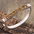 Sterling Silver Honey and Green Amber Hinged Bangle (Poland)