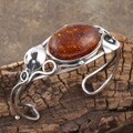 Sterling Silver Honey Amber Iris Cuff Bracelet (Poland)