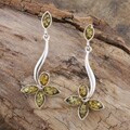 Sterling Silver Honey Amber Floral Twist Earrings (Poland)