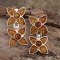 Sterling Silver Honey Amber Double Flower Earrings (Poland)