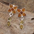 Sterling Silver Amber Floral Twig Earrings (Poland)