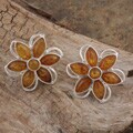 Sterling Silver Honey Amber Flower Earrings (Poland)