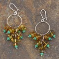 Sterling Silver Honey Amber and Green Bead Earrings (Poland)