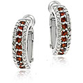 Sterling Silver Garnet and Diamond Half Hoop Earrings