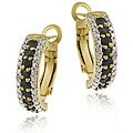 18k Gold/ Sterling Silver Sapphire/ Diamond Half Hoop Earrings