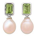 Pearl and Peridot 'Attraction' Dangle Earrings (Thailand)