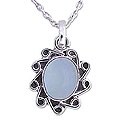Sterling Silver 'Blue Blossom' Chalcedony Necklace (India)